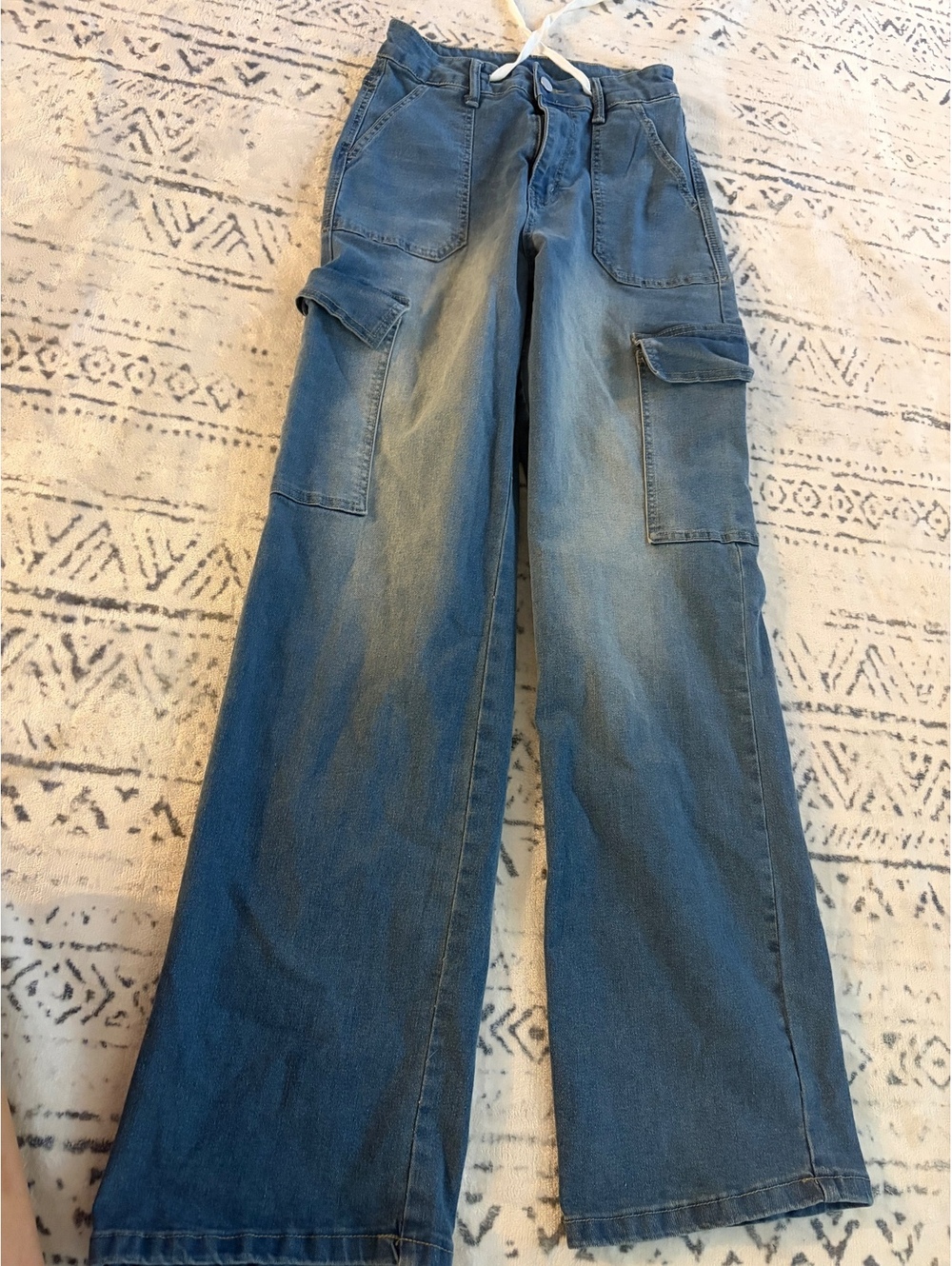 Wide-Leg Cargo Denim Pants Size S